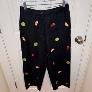 Vintage Linen Embroidered Fruit Pants
